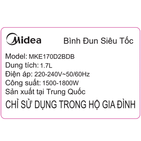 Bình đun siêu tốc Midea 1.7 lít MKE170D2BDB