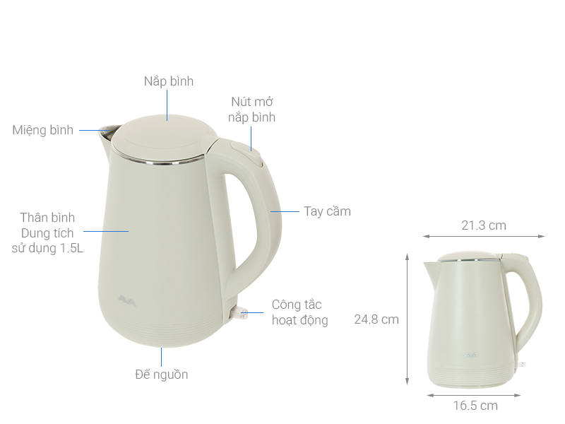 Bình đun siêu tốc AVA 1.5 lít KES4139D