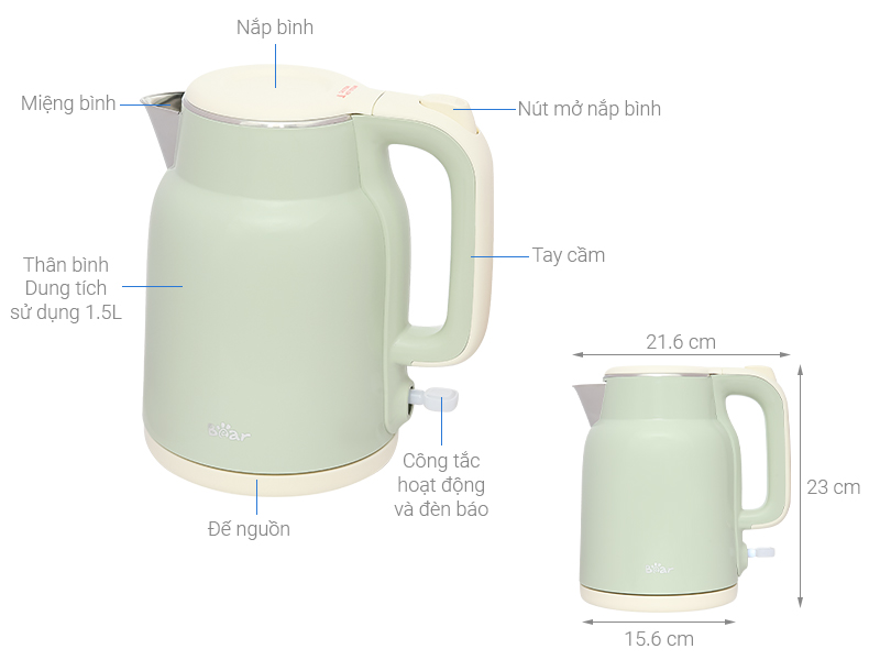 Bình đun siêu tốc Bear 1.5 lít KE-5H15V35