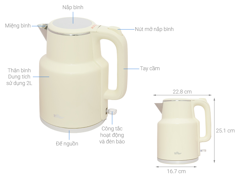 Bình đun siêu tốc Bear 2 lít KE-5H20B16