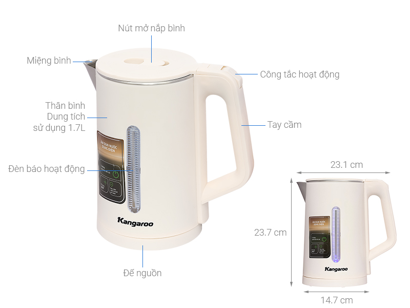Bình đun siêu tốc Kangaroo 1.7 lít KGWK17P1G