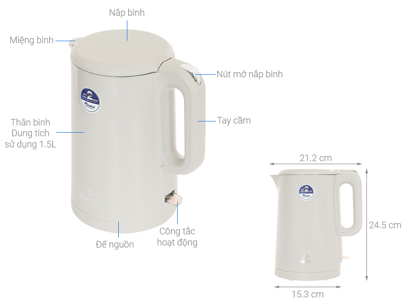 Bình đun siêu tốc BlueStone 1.5 lít KTB-3457