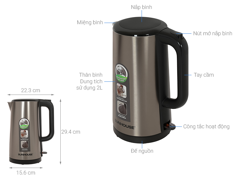 Bình đun siêu tốc Sunhouse 2 lít SHD1396