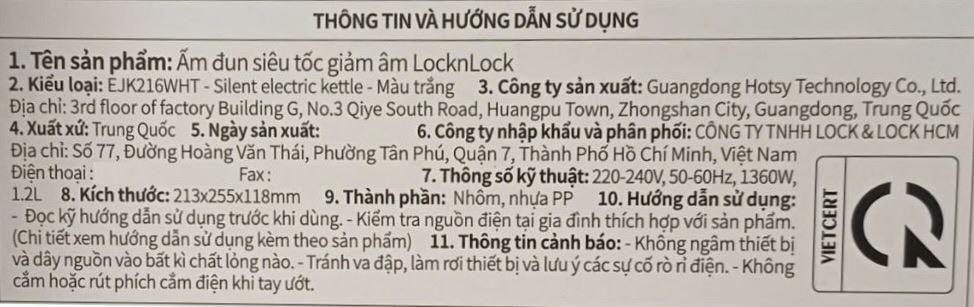 Ấm đun siêu tốc Lock&Lock 1.2 lít EJK216WHT Màu Trắng