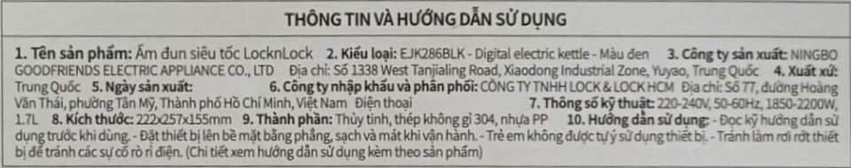 Bình đun siêu tốc Lock&Lock 1.7 lít EJK286BLK Màu Đen