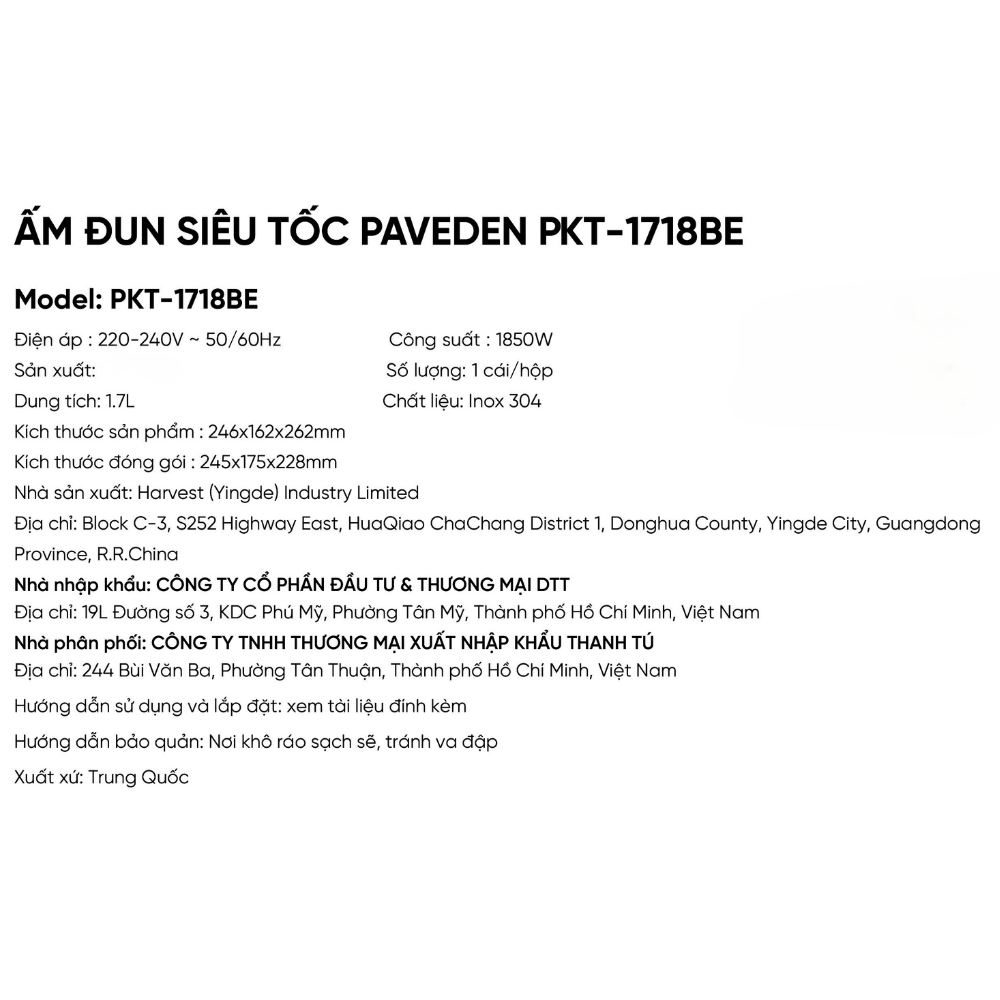 Ấm đun siêu tốc Paveden 1.7 lít PKT-1718BE - 8