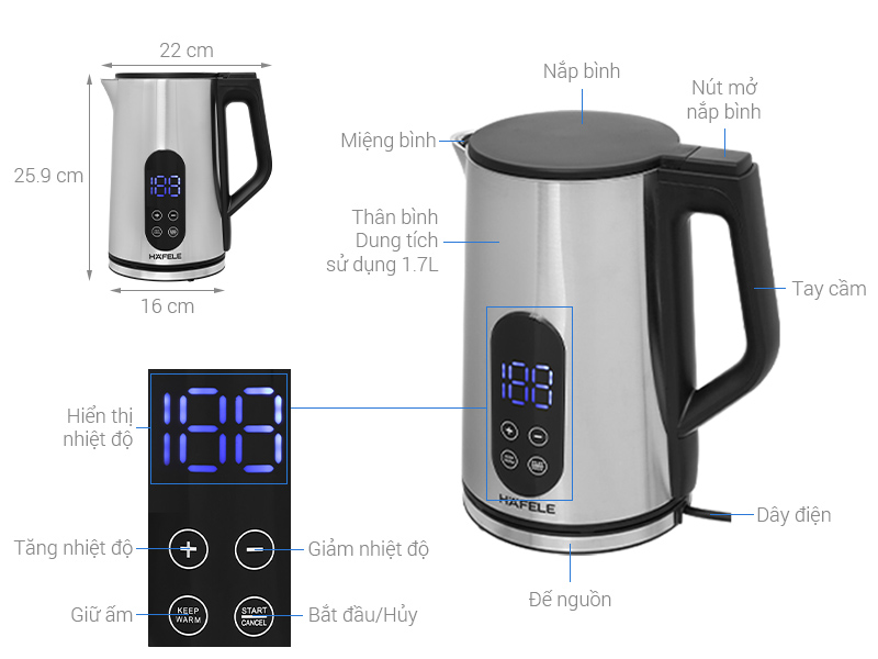 Bình đun siêu tốc Hafele 1.7 lít HS-K1707DX