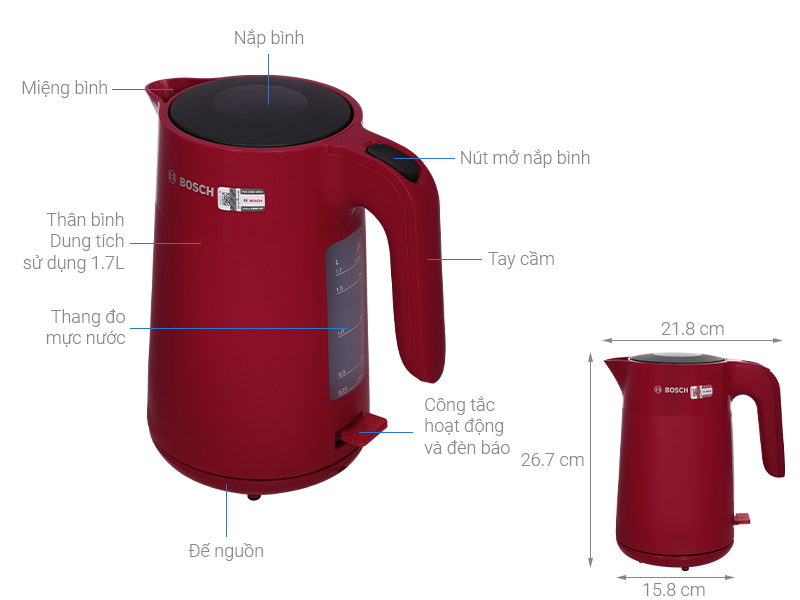 Bình đun siêu tốc Bosch 1.7 lít TWK2M164