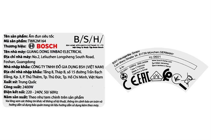 Bình đun siêu tốc Bosch 1.7 lít TWK2M164 Màu Đỏ