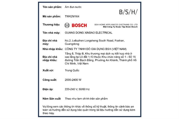 Bình đun siêu tốc Bosch 1.7 lít TWK2M164 Màu Đỏ