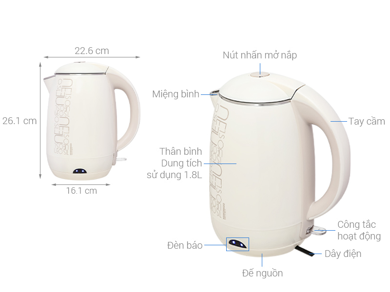 Bình đun siêu tốc Hawonkoo 1.8 lít KEH-180-BE