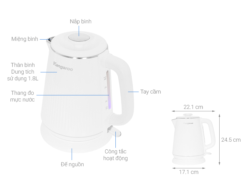 Bình đun siêu tốc Kangaroo 1.8 lít KGWK18L1G