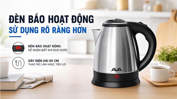 Bình đun siêu tốc AVA 1.5 lít KS01 Màu Inox