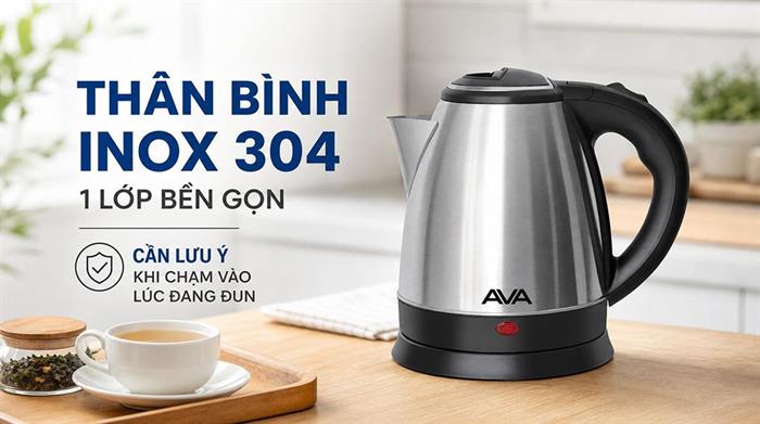Bình đun siêu tốc AVA 1.5 lít KS01 Màu Inox