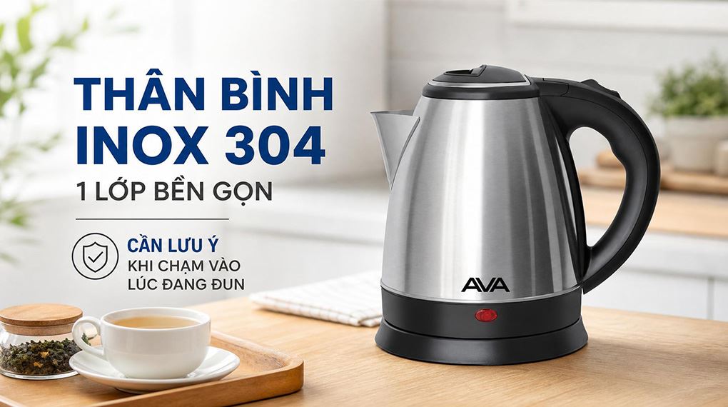 Bình đun siêu tốc AVA 1.5 lít KS01 Màu Inox