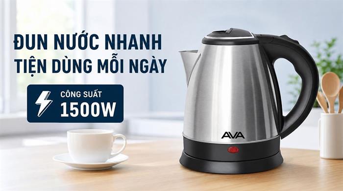 Bình đun siêu tốc AVA 1.5 lít KS01 Màu Inox