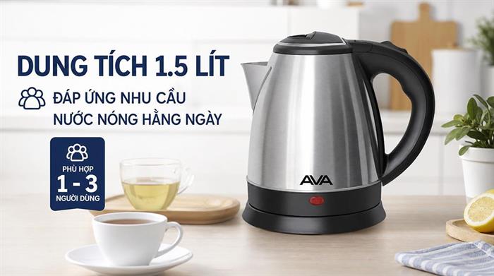Bình đun siêu tốc AVA 1.5 lít KS01 Màu Inox