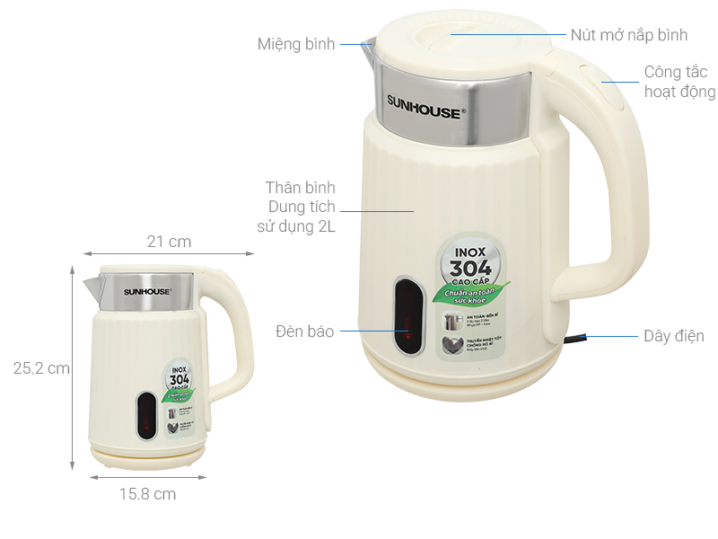 Ấm đun siêu tốc Sunhouse 2 lít SHD1393