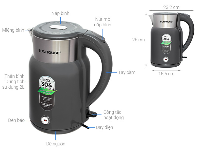 Bình đun siêu tốc Sunhouse 2 lít SHD1397