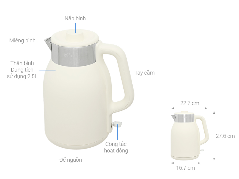 Bình đun siêu tốc Bear 2.5 lít KE-5H25G47
