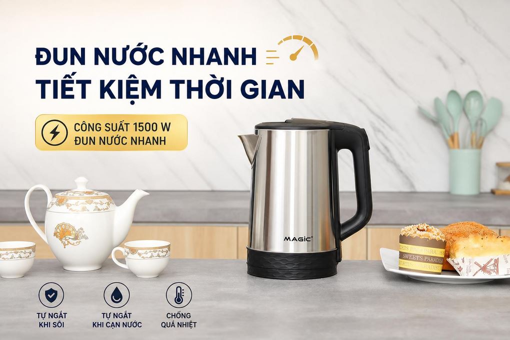 Bình đun siêu tốc Magic 1.8 lít A-072 Màu Đen
