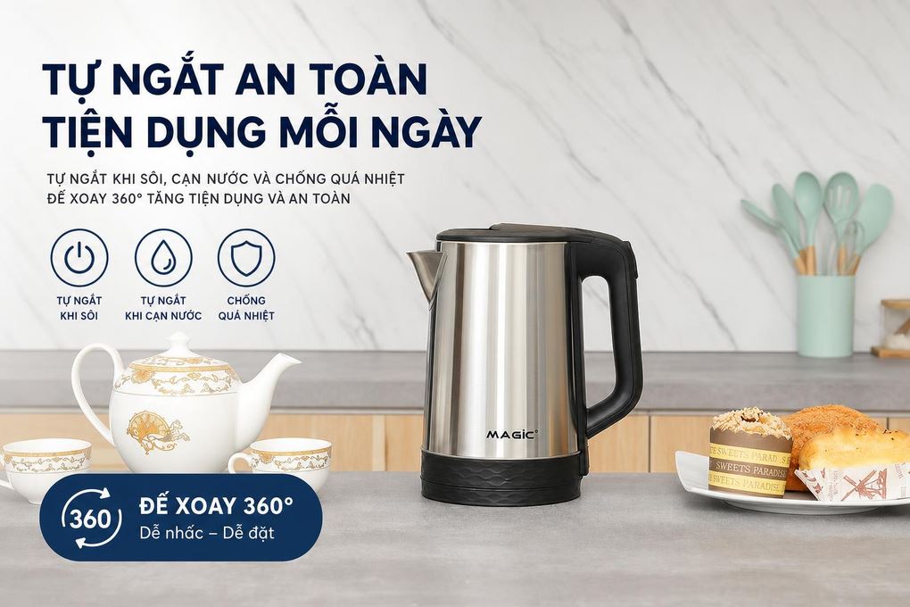 Bình đun siêu tốc Magic 1.8 lít A-072 Màu Đen