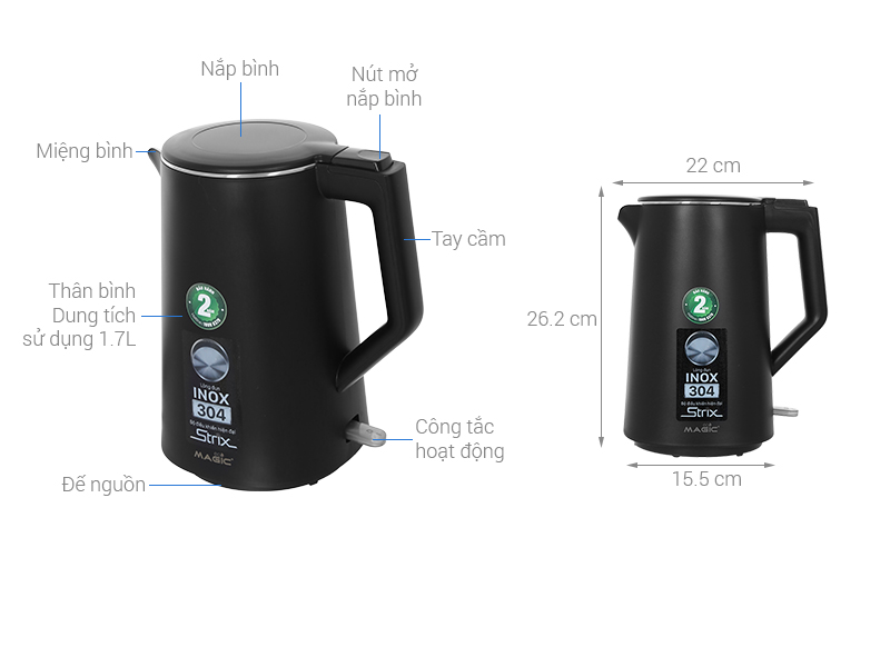 Bình đun siêu tốc Magic Eco 1.7 lít AC-43
