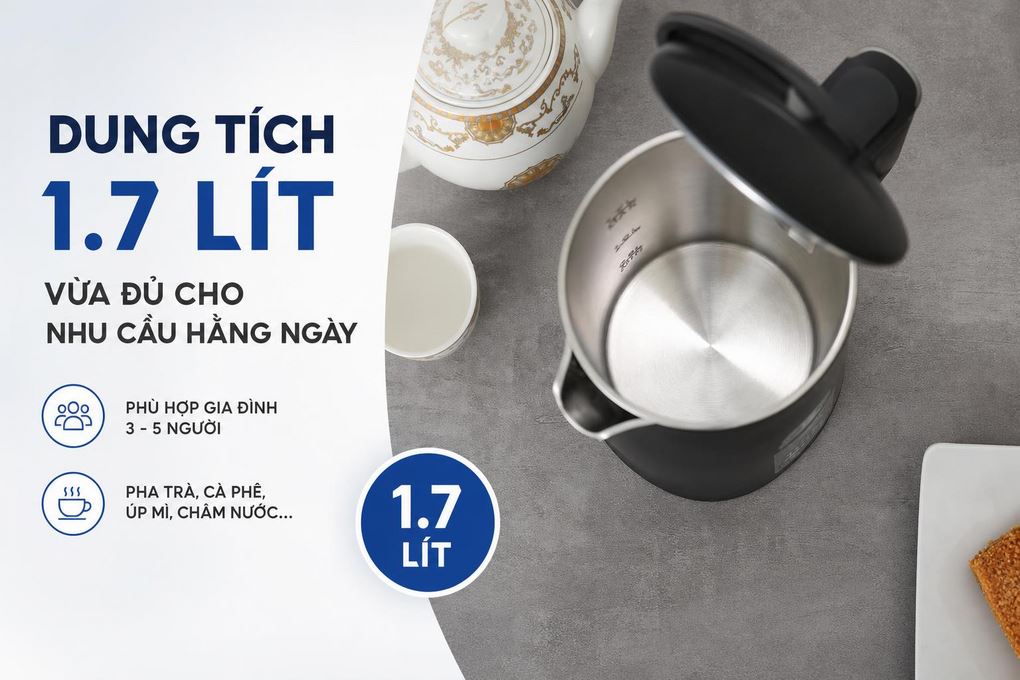 Bình đun siêu tốc Magic Eco 1.7 lít AC-43 Màu Đen
