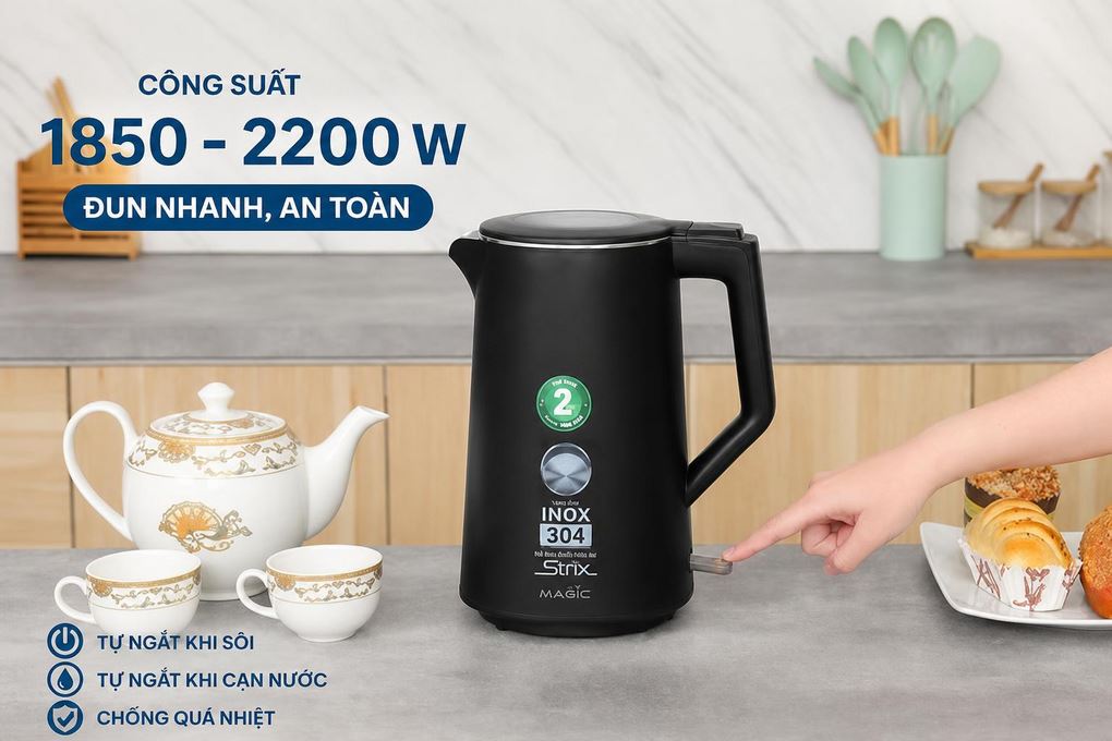 Bình đun siêu tốc Magic Eco 1.7 lít AC-43 Màu Đen