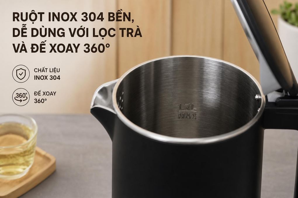 Bình đun siêu tốc Magic Eco 1.7 lít AC-43 Màu Đen