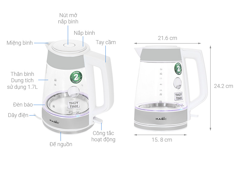 Bình đun siêu tốc Magic Eco 1.7 lít AC-44