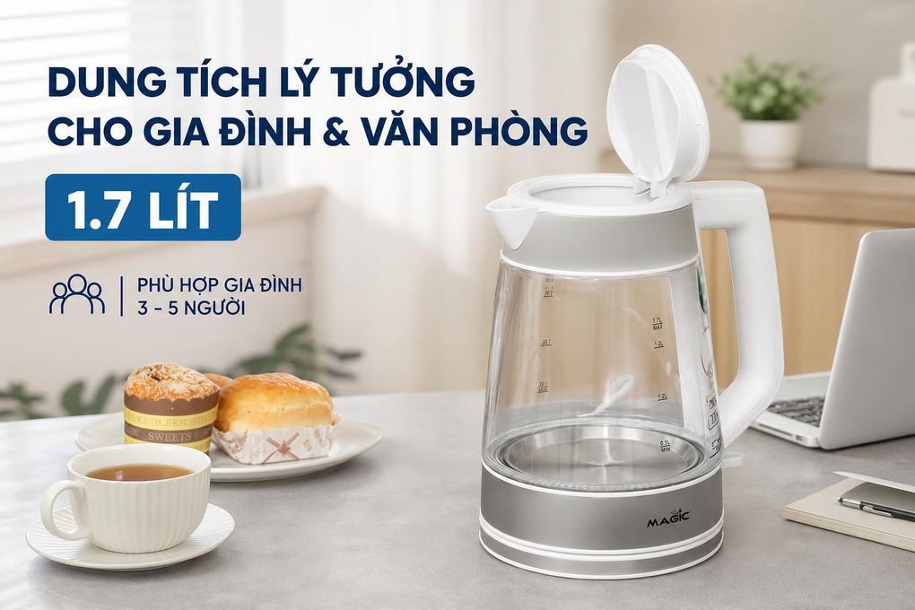 Bình đun siêu tốc Magic Eco 1.7 lít AC-44 Màu Trắng