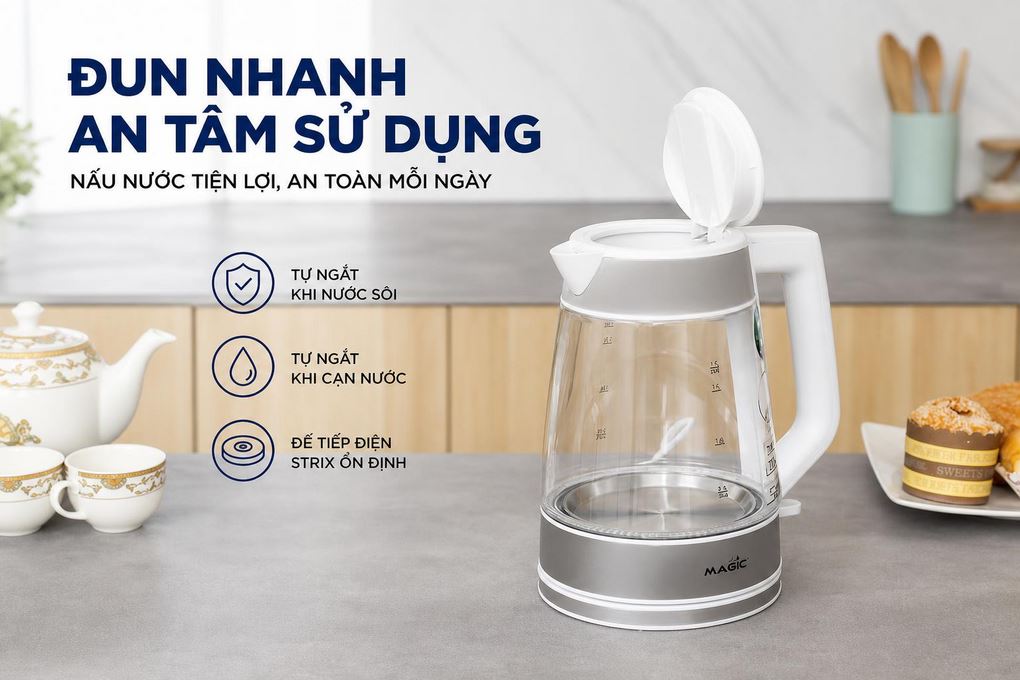 Bình đun siêu tốc Magic Eco 1.7 lít AC-44 Màu Trắng