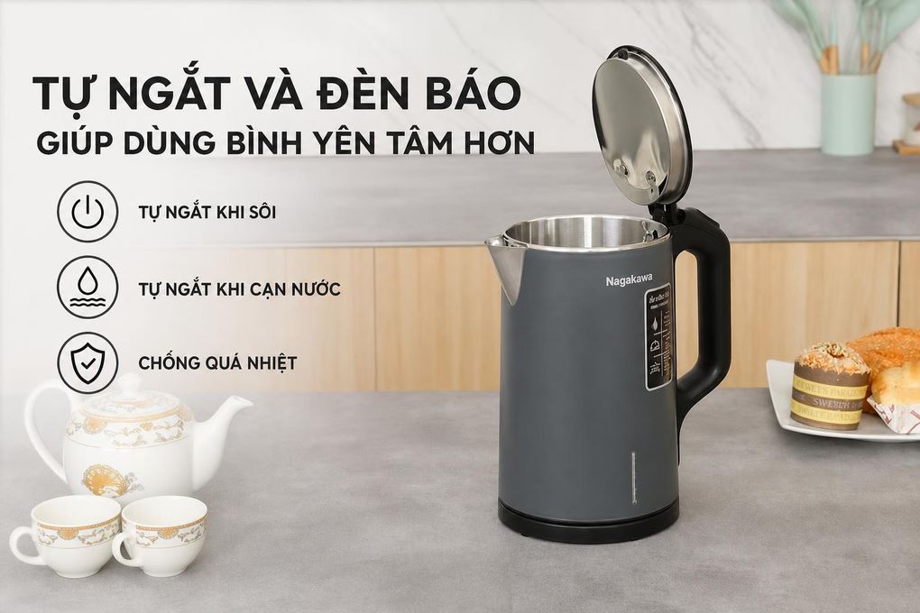 Bình đun siêu tốc Nagakawa 1.6 lít NKT2615 Màu Xám đậm