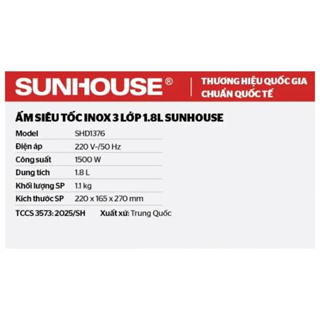 Bình đun siêu tốc Sunhouse 1.8 lít SHD1376 Màu Xám
