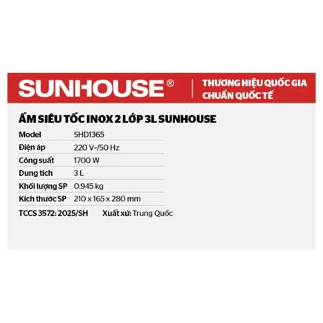 Bình đun siêu tốc Sunhouse 3 lít SHD1365 Màu Trắng