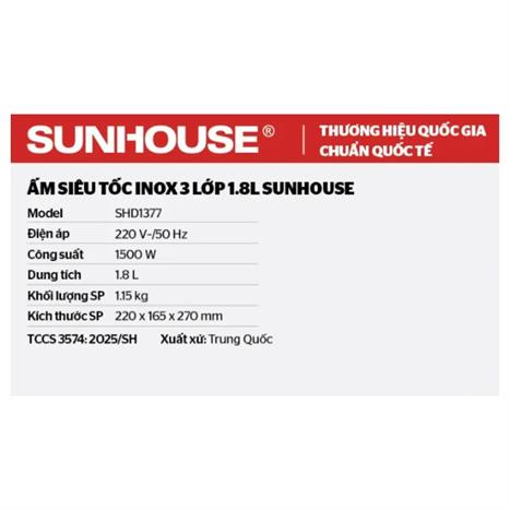 Bình đun siêu tốc Sunhouse 1.8 lít SHD1377 Màu Nâu