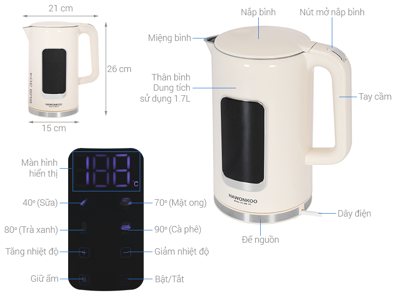 Bình đun siêu tốc Hawonkoo 1.7 lít KEH-171