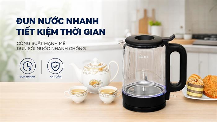 Bình đun siêu tốc Midea 1.7 lít MKE170M1BGK Màu Đen