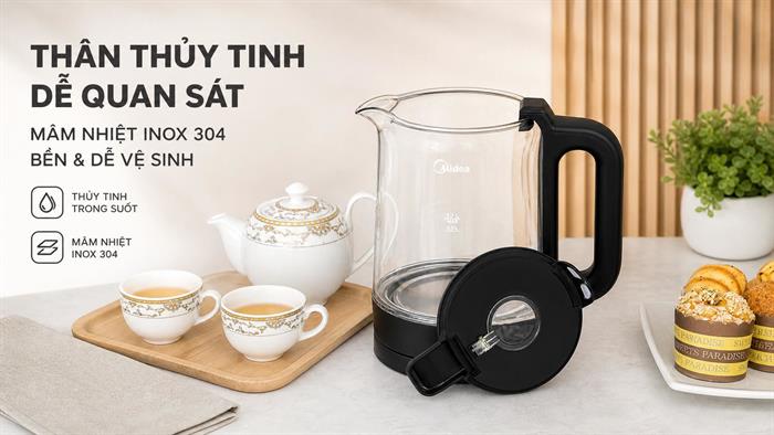 Bình đun siêu tốc Midea 1.7 lít MKE170M1BGK Màu Đen