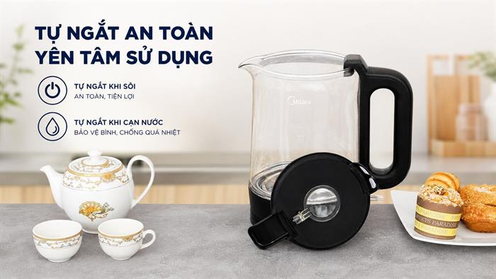 Bình đun siêu tốc Midea 1.7 lít MKE170M1BGK Màu Đen