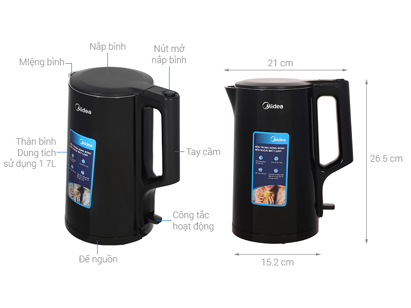 Bình đun siêu tốc Midea 1.7 lít MK-1523DD