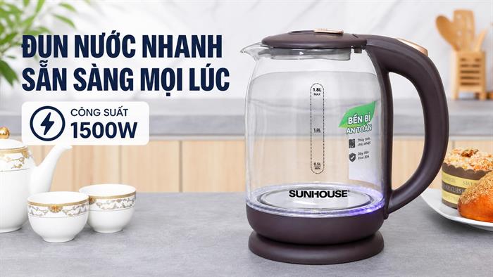 Bình đun siêu tốc Sunhouse 1.8 lít SHD1212 Màu Đen