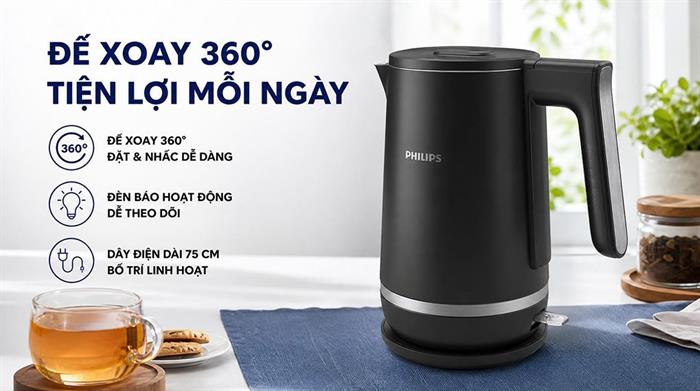 Bình đun siêu tốc Philips 1.7 lít HD9395/90 Màu Đen