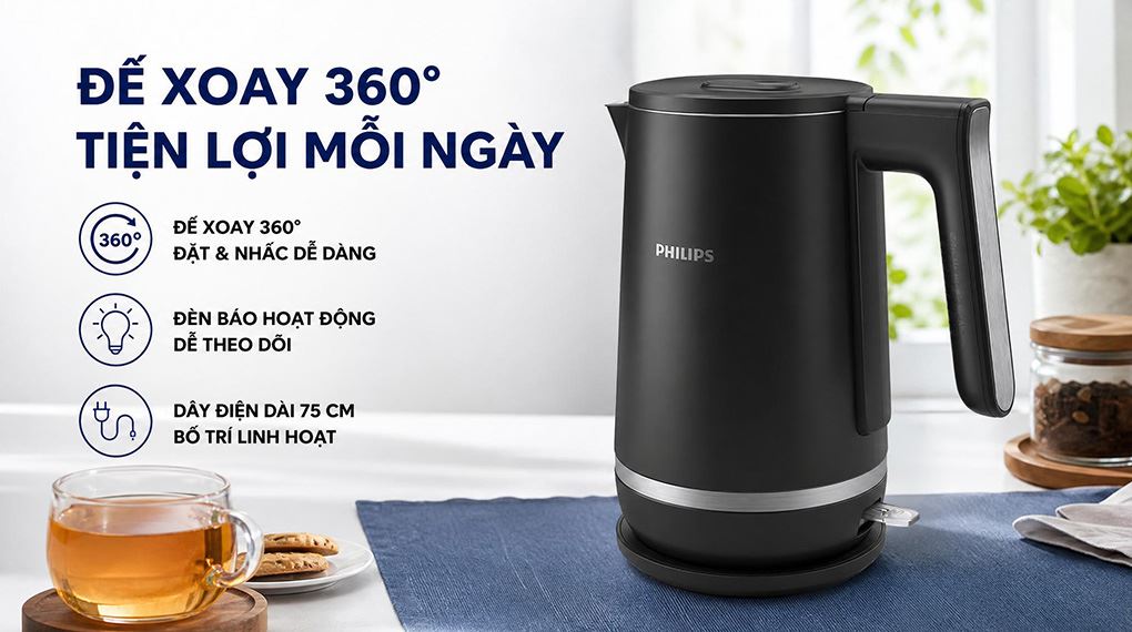 Bình đun siêu tốc Philips 1.7 lít HD9395/90 Màu Đen