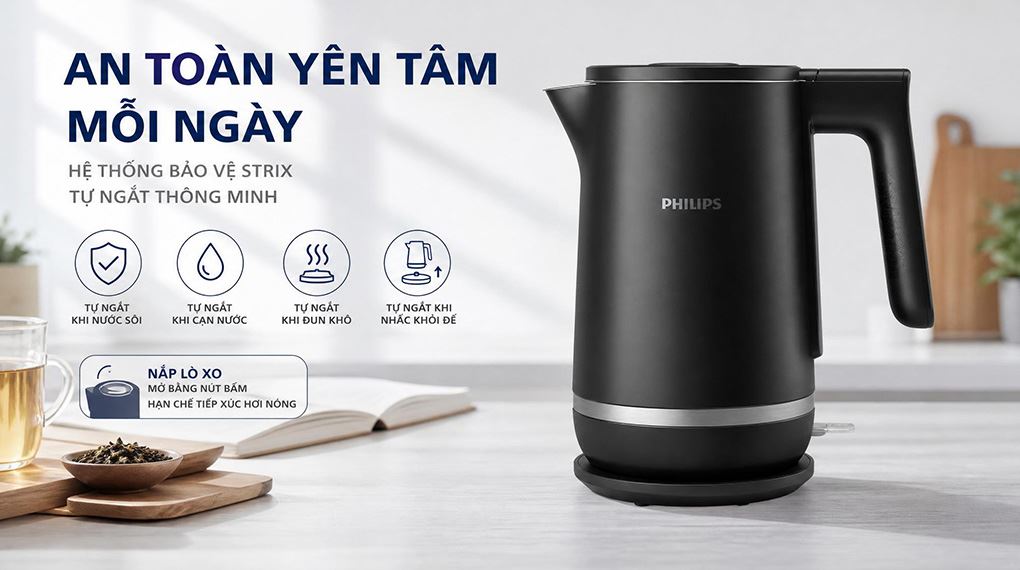 Bình đun siêu tốc Philips 1.7 lít HD9395/90 Màu Đen