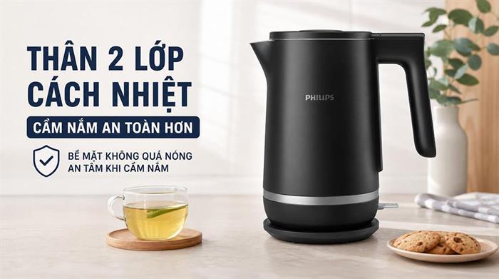 Bình đun siêu tốc Philips 1.7 lít HD9395/90 Màu Đen