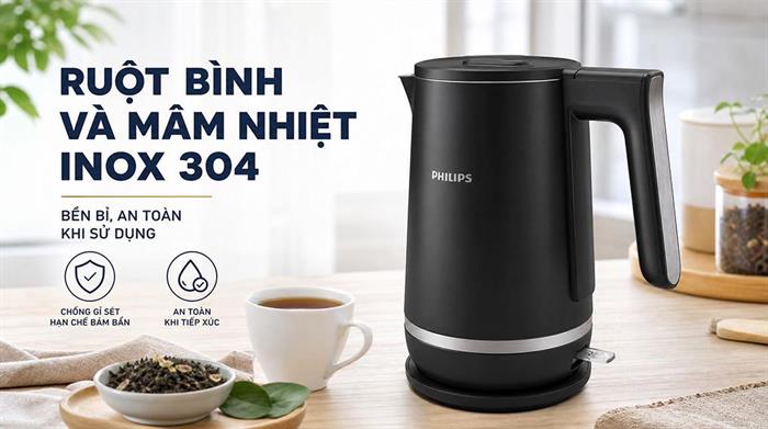 Bình đun siêu tốc Philips 1.7 lít HD9395/90 Màu Đen