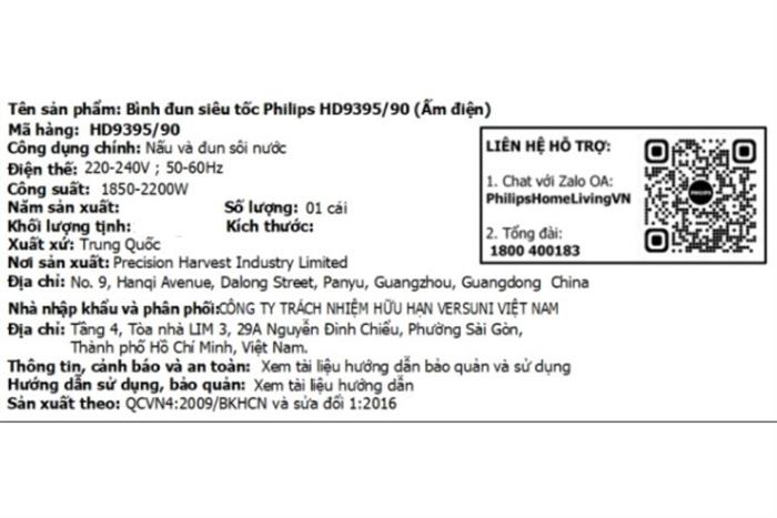 Bình đun siêu tốc Philips 1.7 lít HD9395/90 Màu Đen