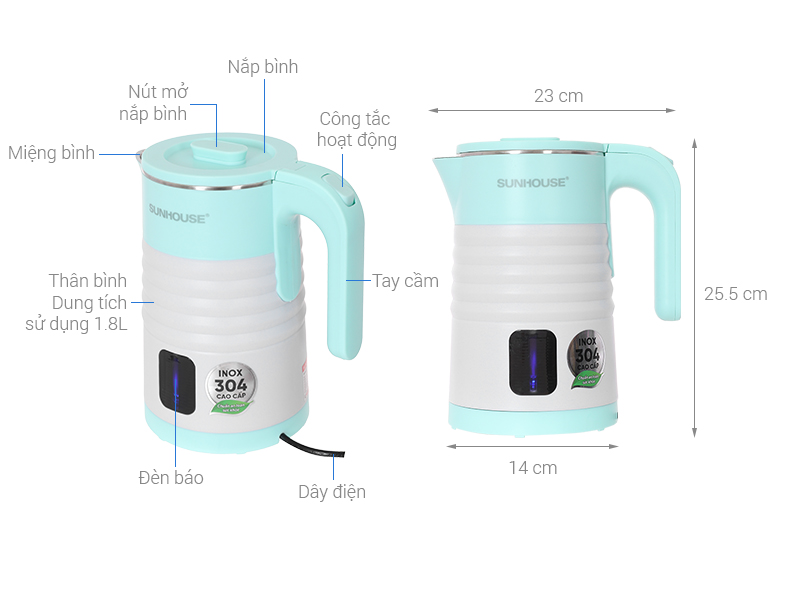 Bình đun siêu tốc Sunhouse 1.8 lít SHD1357